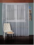 Perdea tulle brodat, alb/gri