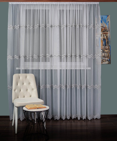 Perdea tulle brodat, alb/gri Perdea tulle brodat, alb/gri