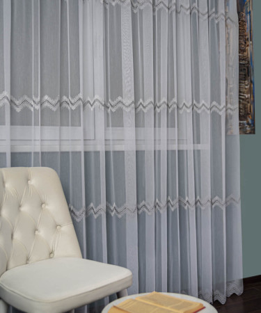 Perdea tulle brodat, alb/gri Perdea tulle brodat, alb/gri