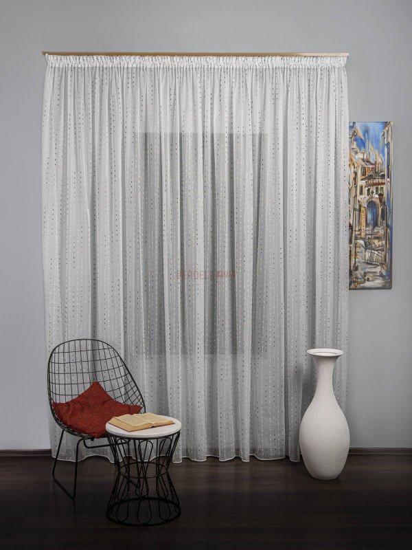 Perdea tulle brodat alb,negru