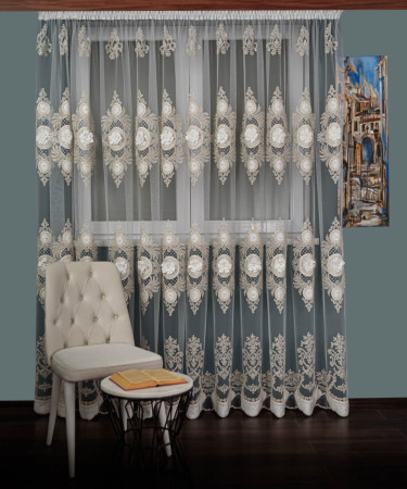 Perdea tulle brodat crem