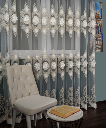 Perdea tulle brodat crem Perdea tulle brodat crem