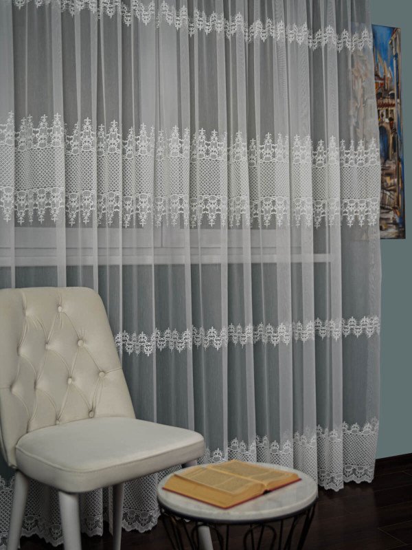Perdea tulle brodat, crem