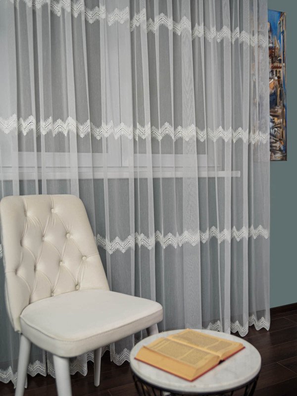 Perdea tulle brodat, crem
