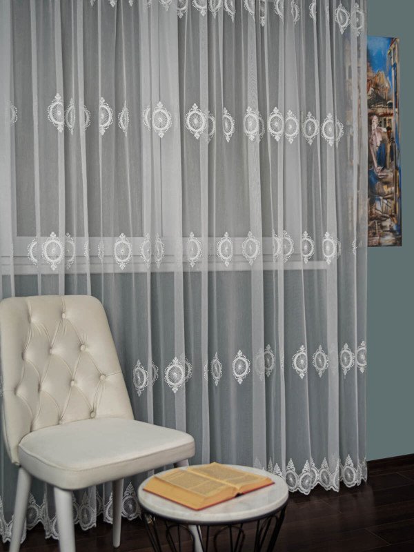 Perdea tulle brodat, crem