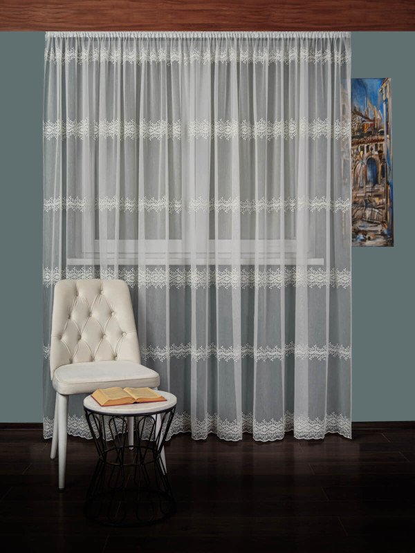 Perdea tulle brodat, crem