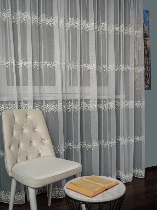 Perdea tulle brodat, crem