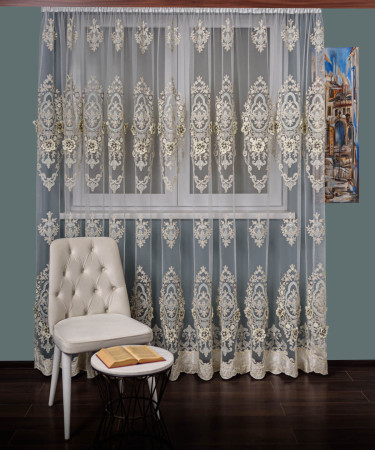 Perdea tulle brodat crem/auriu