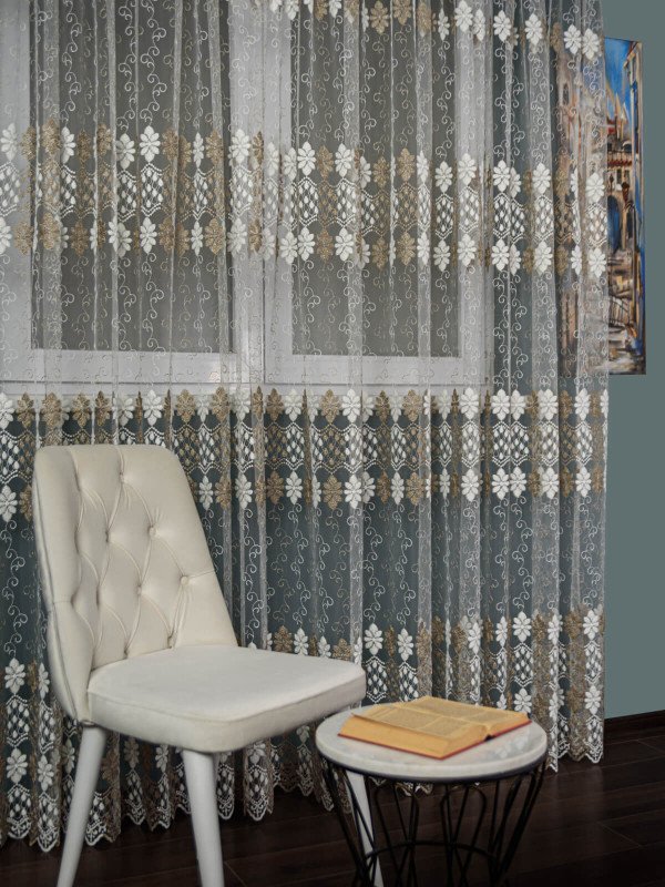 Perdea tulle brodat crem/bej