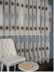 Perdea tulle brodat, crem/maro