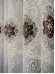 Perdea tulle brodat, crem/maro