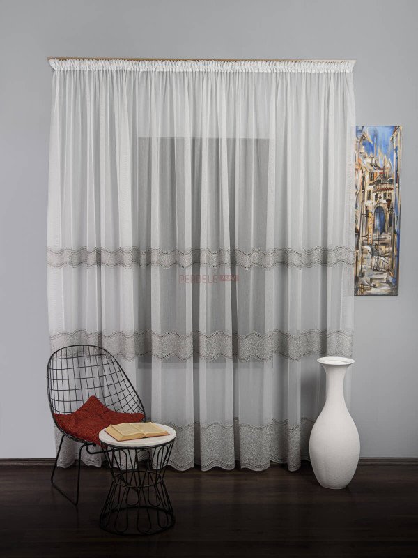 Perdea tulle brodat gri