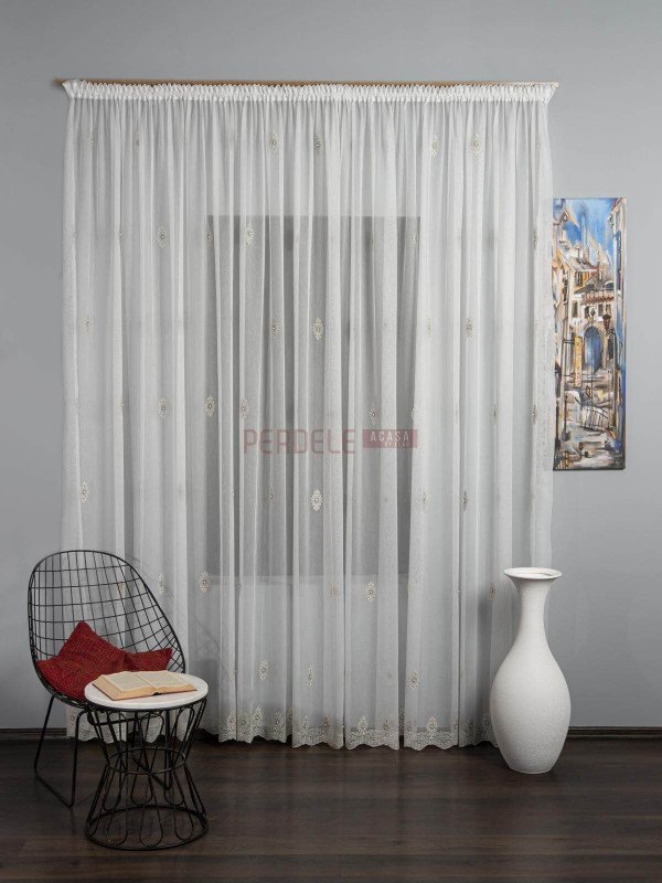 Perdea tulle brodat, ivoire/ crem