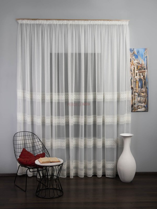 Perdea tulle brodat, ivoire