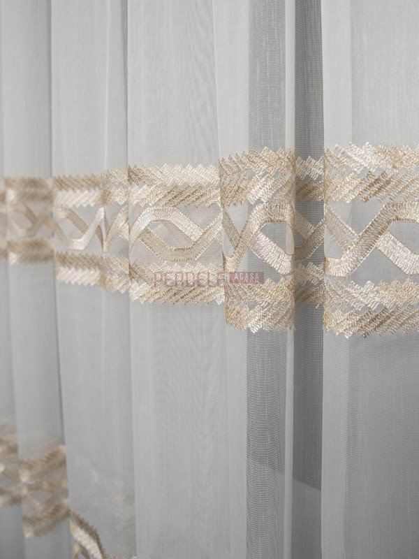 Perdea tulle brodat, ivoire/auriu