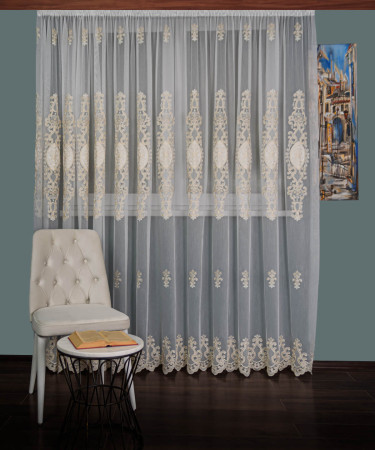 Perdea tulle brodat ivoire/auriu