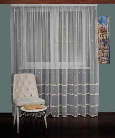 Perdea tulle brodat ivoire/auriu