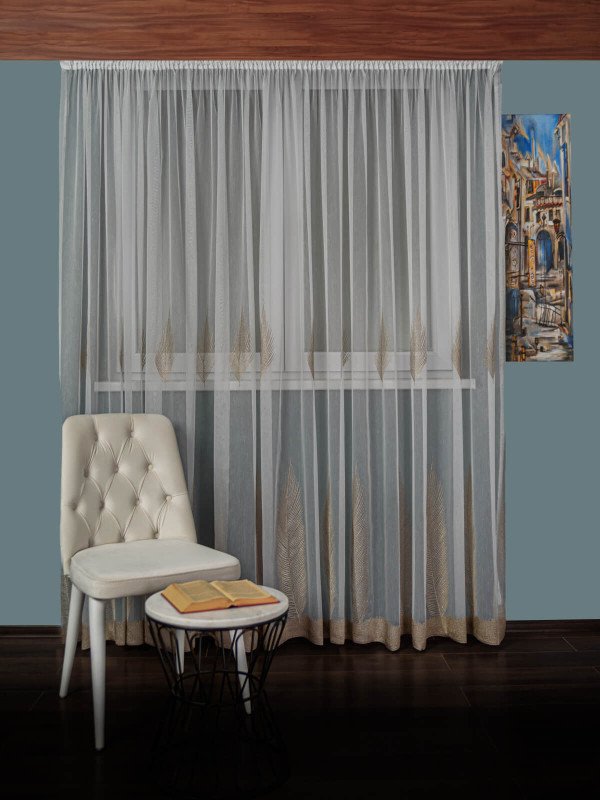 Perdea tulle brodat ivoire/auriu