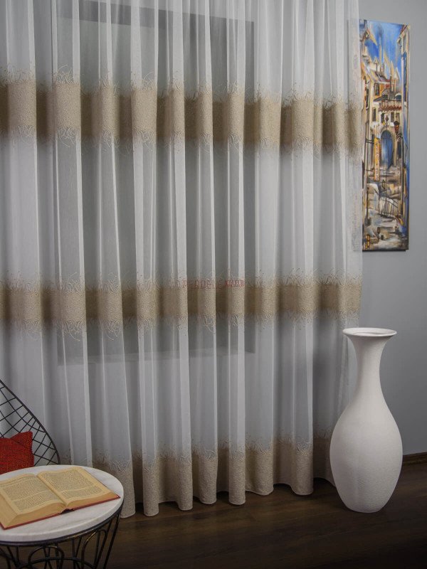 Perdea tulle brodat ivoire/bej