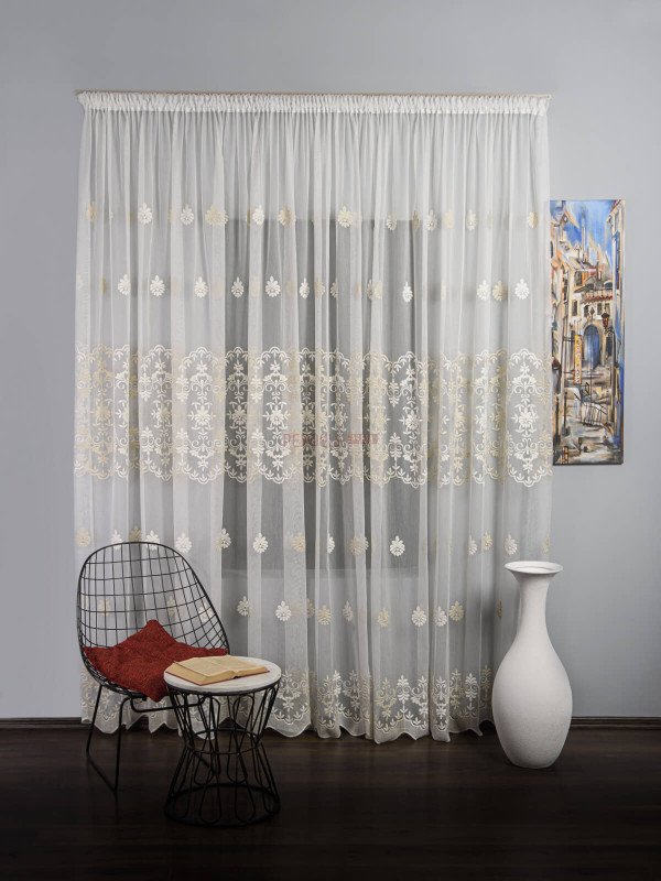 Perdea tulle brodat ivoire,bej
