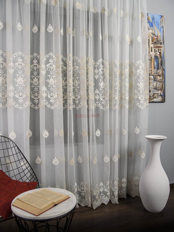 Perdea tulle brodat ivoire,bej
