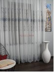 Perdea tulle brodat, ivoire/bleu
