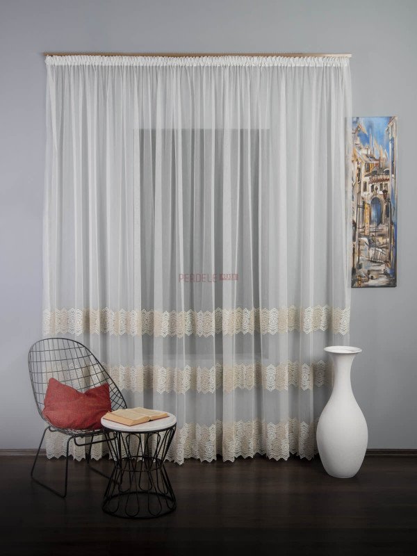 Perdea tulle brodat, ivoire/crem
