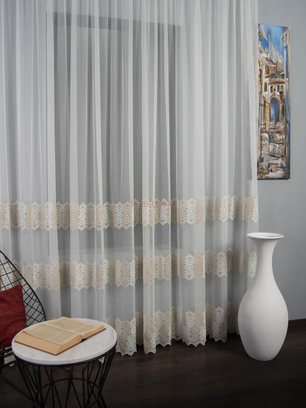 Perdea tulle brodat, ivoire/crem