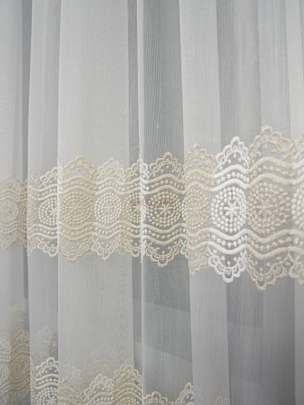 Perdea tulle brodat, ivoire/crem