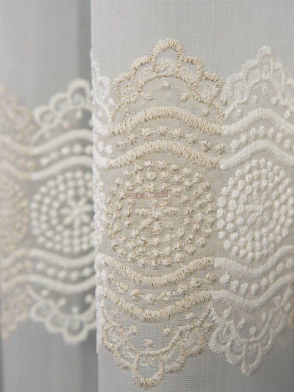 Perdea tulle brodat, ivoire/crem