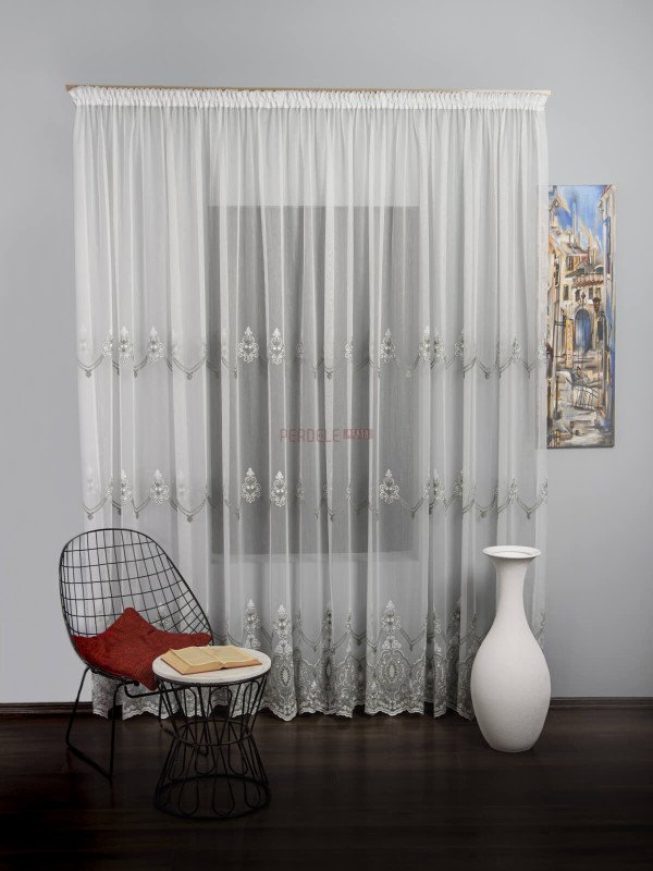 Perdea tulle brodat ivoire,gri