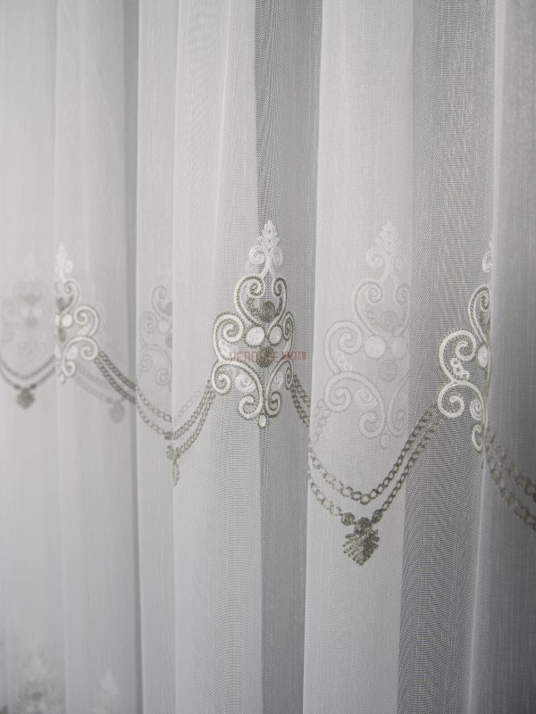Perdea tulle brodat ivoire,gri