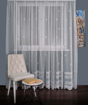 Perdea tulle brodat ivoire/gri