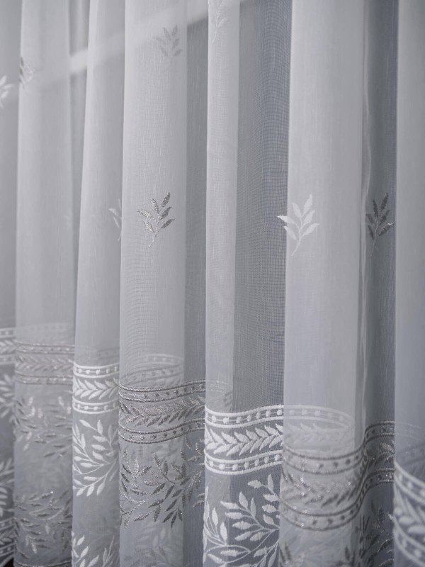 Perdea tulle brodat ivoire/gri