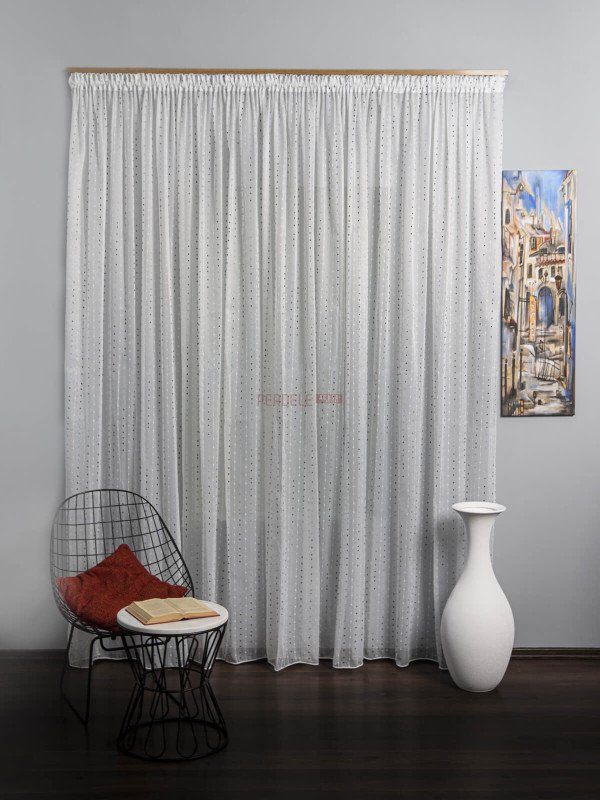 Perdea tulle brodat alb/albastru