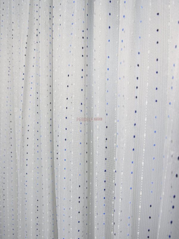 Perdea tulle brodat alb/albastru