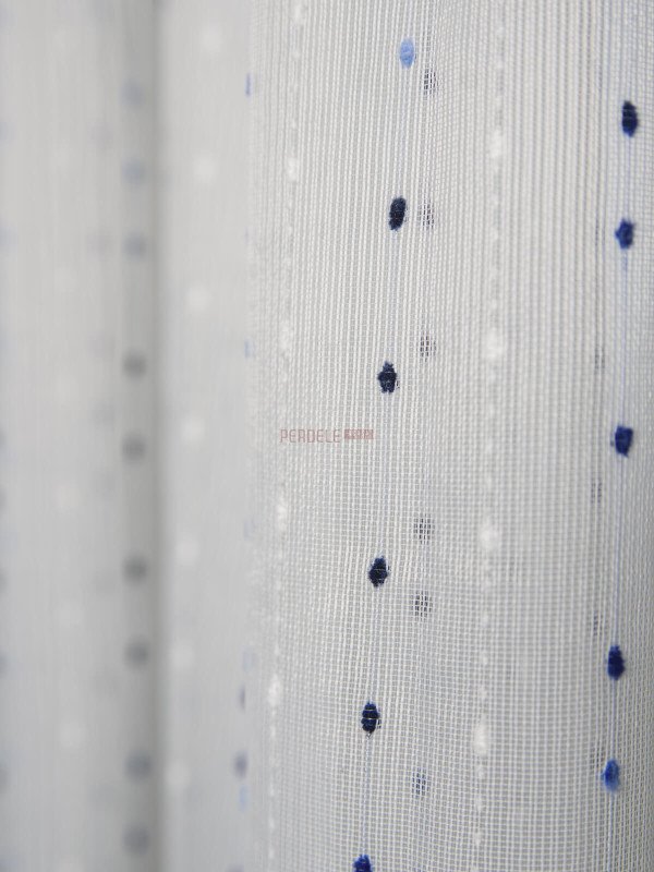 Perdea tulle brodat alb/albastru