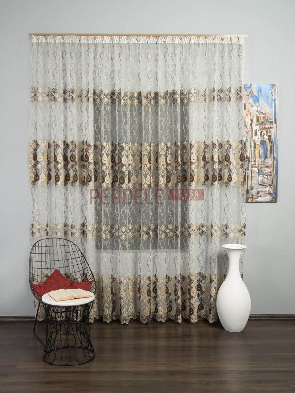 Perdea tulle crem,maro