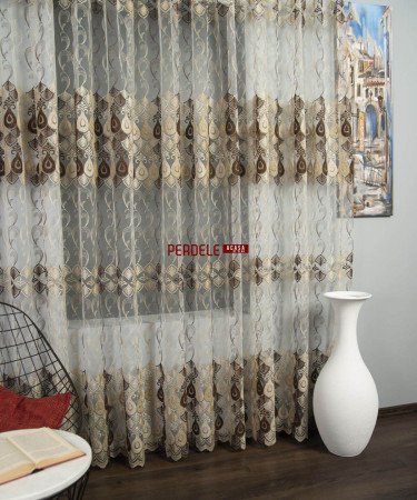 Perdea tulle crem,maro Perdea tulle crem,maro