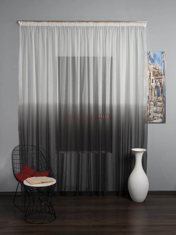 Perdea tulle degrade, alb/negru