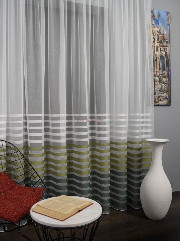 Perdea tulle dungi verde