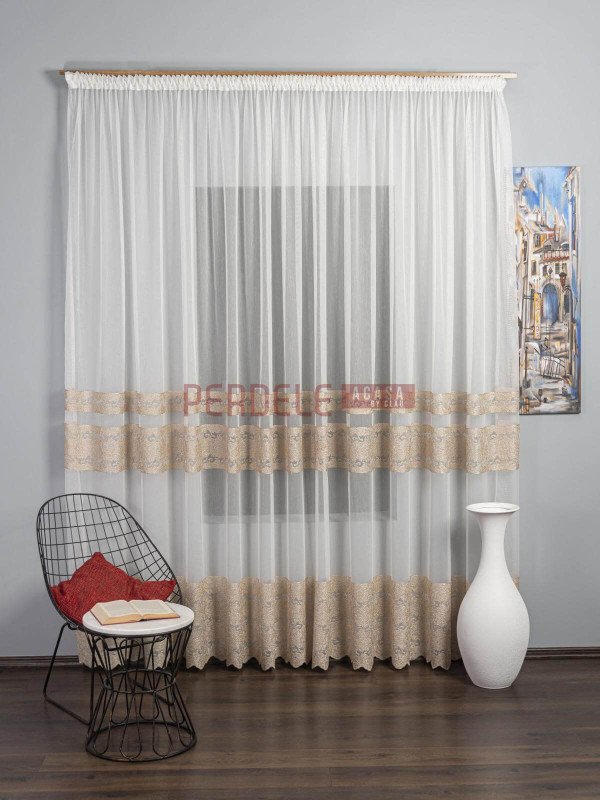 Perdea tulle ivoire,auriu