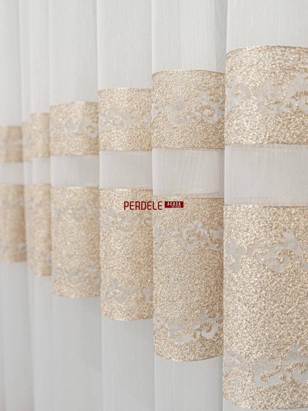 Perdea tulle ivoire,auriu