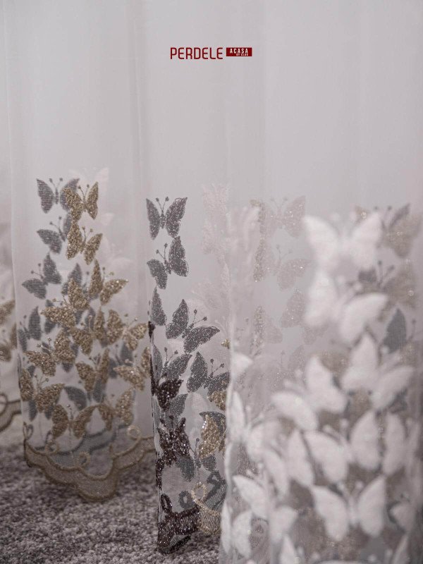 Perdea tulle ivoire,bej,maro