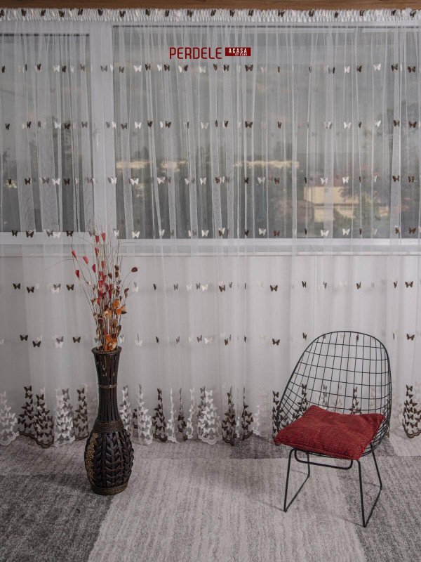 Perdea tulle ivoire/maro