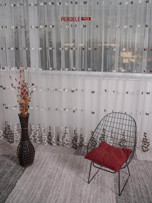 Perdea tulle ivoire/maro