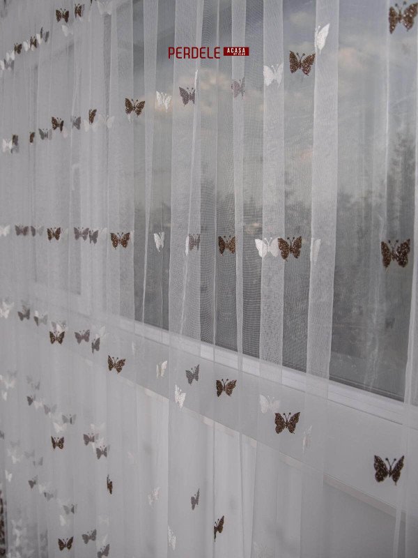 Perdea tulle ivoire/maro