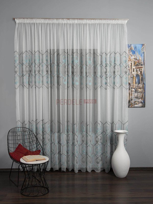 Perdea tulle, ivoire/gri/bleu
