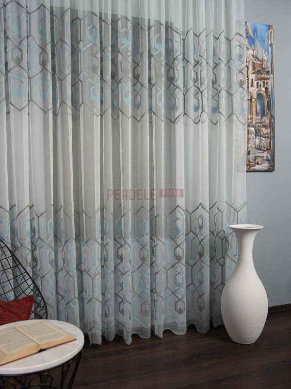 Perdea tulle, ivoire/gri/bleu