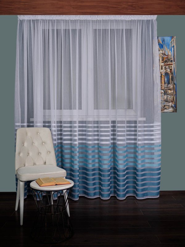 Perdea tulle model dungi,alb/bleu/turqoise Perdea tulle model dungi,alb/bleu/turqoise